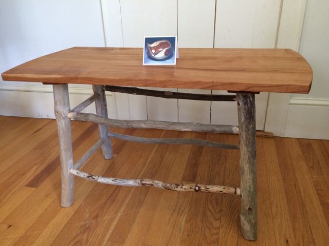 By David Scrase: A beautiful Cherry Table with Chebeague Island Driftwood Legs. Perfect size to fit anywhere in your cottage or home