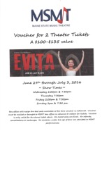 Voucher for 2 tickets to Maine State Theater's July production of Evita!