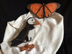 Puffin & Monarch Handpainted Wall Hooks by Linda Ewing